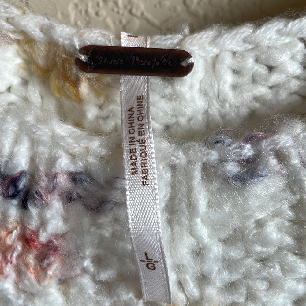 NWT Free People Sunset Cloud Cozy Cropped Sweater in Ivory Combo Size Large - Picture 10 of 12